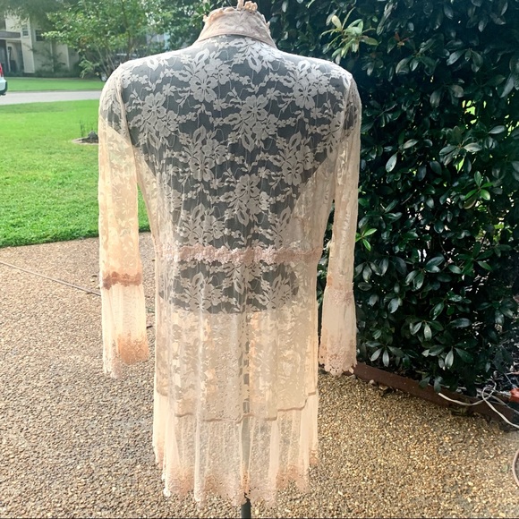 Passion Concept Lace Duster Cardigan – High Collar, Embroidered Sheer-Size M - Picture 9 of 11